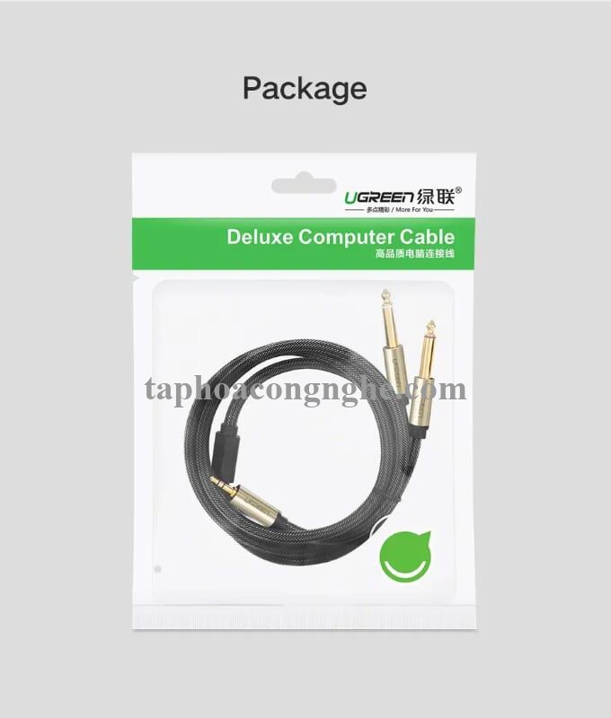 Ugreen 10619 5M màu Đen Cáp âm thanh 2 đầu 6.5mm dương sang 3.5mm dương AV126 30010619